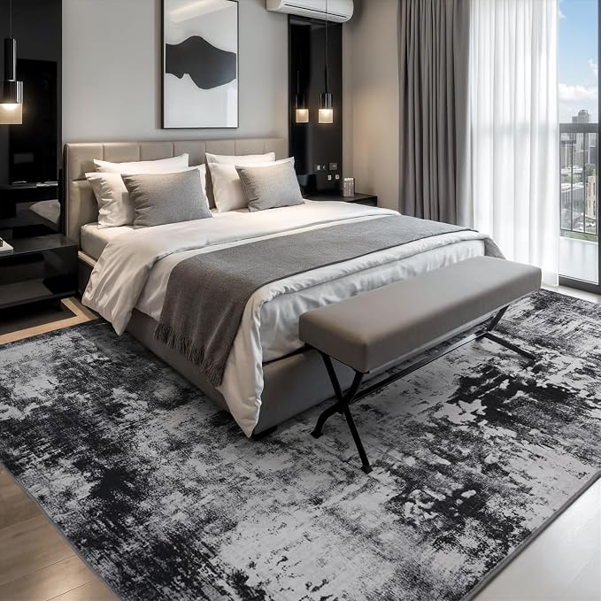 Rugflix 6x9 Area Rugs for Living Room, Washable Black Grey Dark Large Rug | - Image 2