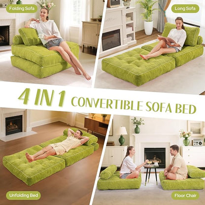 HABUTWAY Folding Sofa Bed, Convertible Sleeper Chair Bed w/Dual-Pillow & Handle - Image 7