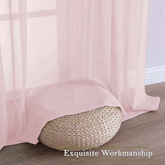 Blush Pink Sheer Curtains 63 Inch Length 2 Panels Set, Rod Pockets Voile - Image 9
