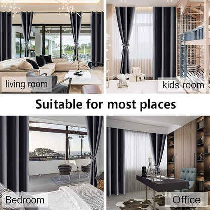 Grommet Blackout Curtains for Bedroom 52 x 30 Inches Long Dark Grey | Thermal - Image 8