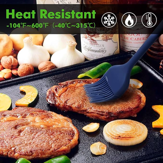 HOTEC 2 pieces Set Basting Brushes Silicone Heat Resistant Pastry Brushes Spread Oil Butter Sauce Marinades for BBQ Grill Barbecue Baking Kitchen Cooking BPA Free Dishwasher Safe (Classic Blue)