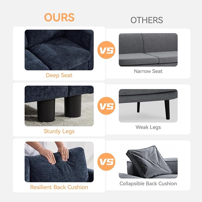 WUTUTUEE 58'' Modular Sectional Loveseat Sofa, Modern Love Seat 2 Seater Sofa - Image 5