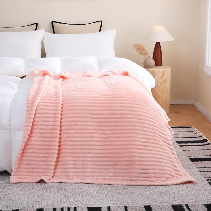 Light Pink Fleece Throw Blanket 90”×90” by linecooo