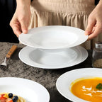 fMBB Ceramic Soup Bowls Shallow Plates, 4 Pack White Dinner Bowls Plates, Porcelain Wide Rim, 8.5 Inch (8.5 oz) Shallow Bowls - Ideal for Soup, Dessert, Salad and Pasta, Microwave and Dishwasher Safe