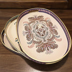 Oval Plastic Serving Tray with Handles, Elegant Decorative Tray for Coffee Table, Ottoman, Living Room, Kitchen, Outdoor Use. 10"*16"*1.4" B