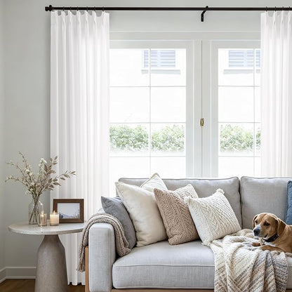 Ivory Pleated Linen Curtains 102 Inch Long Memory Shape Training | Pinch Pleat - Image 3