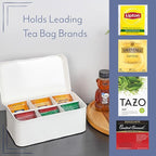 AuldHome Design Farmhouse Tea Bag Box (White), Vintage Retro Style Enamelware Tea Storage Tin