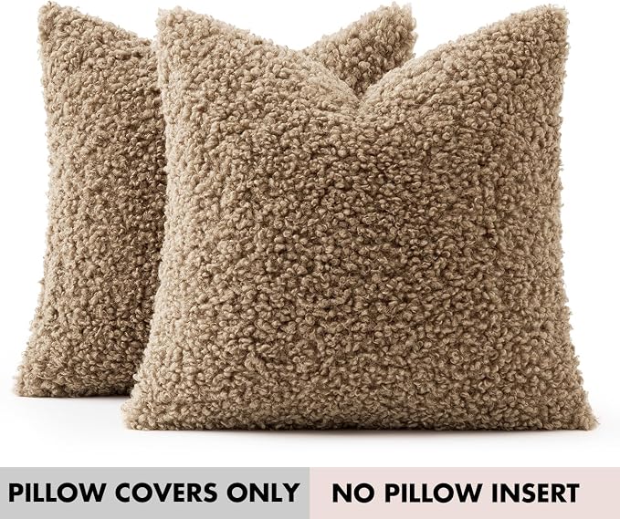 Faux Fur Throw Pillow Covers 24x24 Inch Set of 2 Boucle Neutral Decorative - Image 7