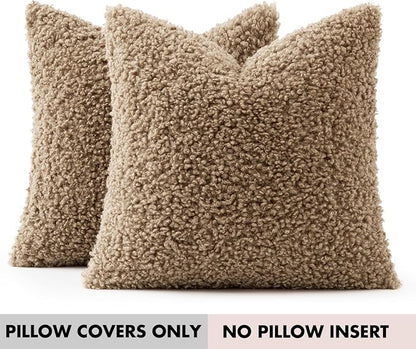 Faux Fur Throw Pillow Covers 20x20 Inch Set of 2 Boucle Neutral Decorative - Image 7