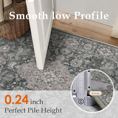 8x10 Black Grey Retro Floral Washable Area Rug - Image 5