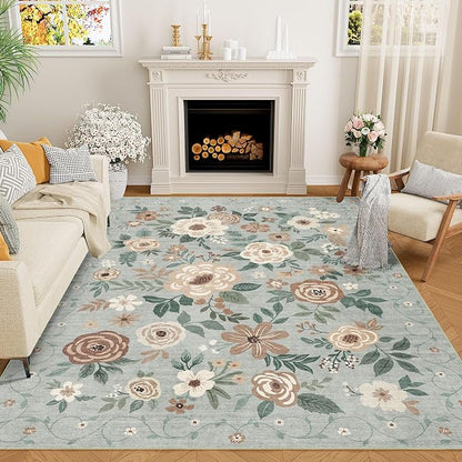 DUKINO 5x7 Area Rug Floral Washable Rug by DUKINO