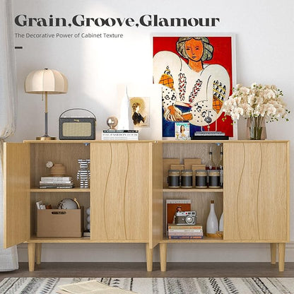 Easyego 31.5″ Mid Century Modern Sideboard Buffet Cabinet, Natural Wood Accent - Image 3