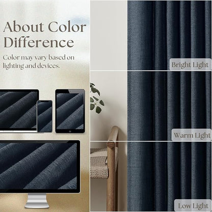 Navy Blue 80 Inch Pinch Pleated Linen Curtains 2 Panels Set | Light Filtering - Image 4