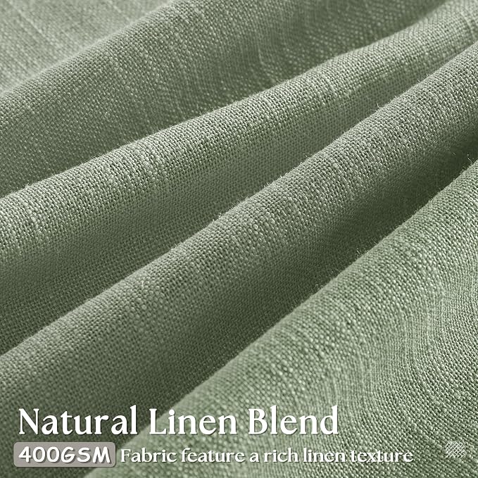 Pinch Pleated Sage Green Thick Linen Curtains 96 Inch Length 2 Panels Set | - Image 3