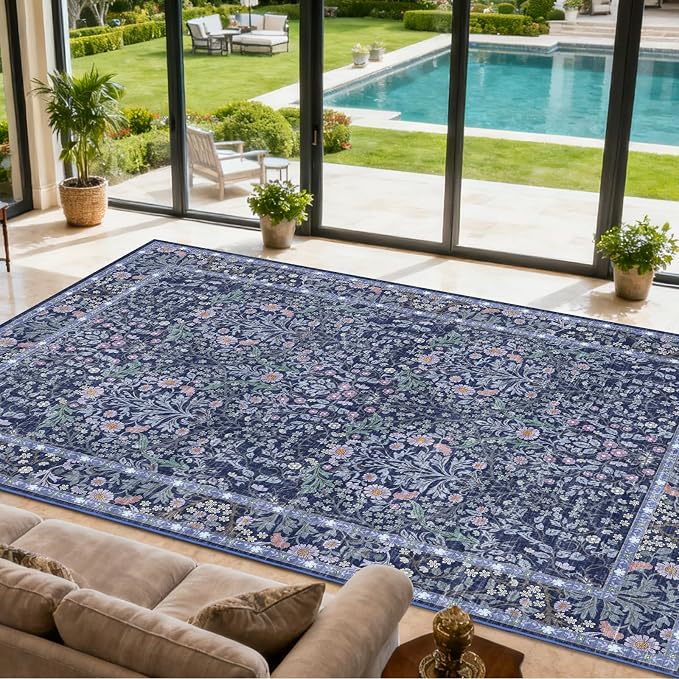 9x12 Washable Area Rugs for Living Room, Stain Resistant Vintage Rugs for - Image 3