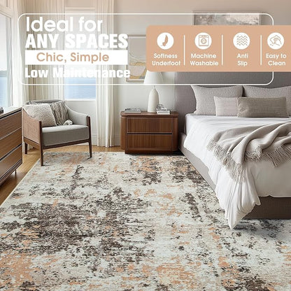 Aelenmu 10x14 Area Rugs for Living Room Washable Dining Room Brown Beige | - Image 2