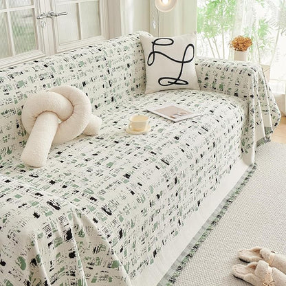 DREAMINGO Abstract Chenille Couch Cover Blanket Beige Green Black Boho Sofa - Image 7