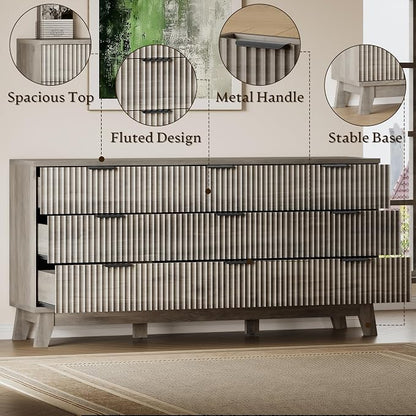 BORNOON 63" Long Dresser for Bedroom, 9-Drawer Fluted Dresser, Extra-Wide Wood - Image 5