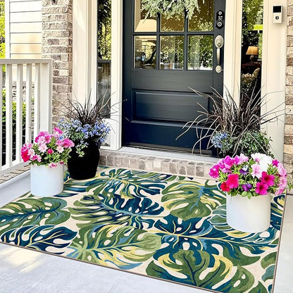 3x5 Monstera Entry Rug Washable Indoor Outdoor Mats - Image 3