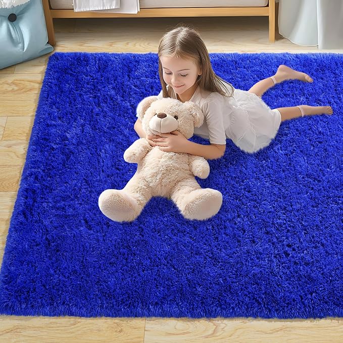 Super Fluffy Area Rug for Living Room 5x7, Shaggy Carpet, Royal Blue | Modern - Image 8