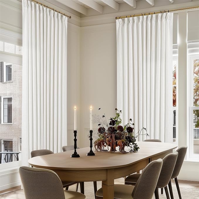 Beige White Pinch Pleat Semi Sheer Linen Curtain W70xL108 1 Panel | Light by Twodrapes