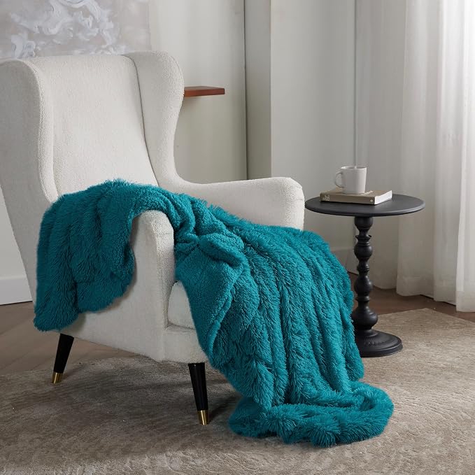 Bedsure GentleSoft Fluffy Turquoise Teal Throw Blanket, Teal Decor Cozy Gifts - Image 6