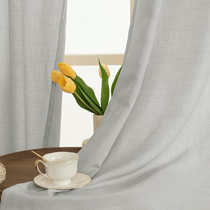 63 Inch Light Grey Semi Sheer Linen Curtains - Image 3