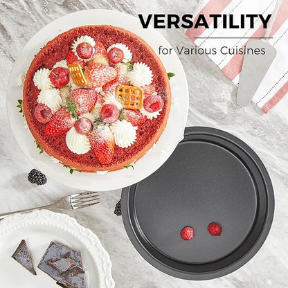 HONGBAKE Round Cake Pan Set for Baking, 8 Inch, Nonstick Deeper Circle Cake Pans with Wider Grips, 2 Pieces Layer Cake Tin, Cheesecake Mold, Huty Duty, Dishwasher Safe - Grey