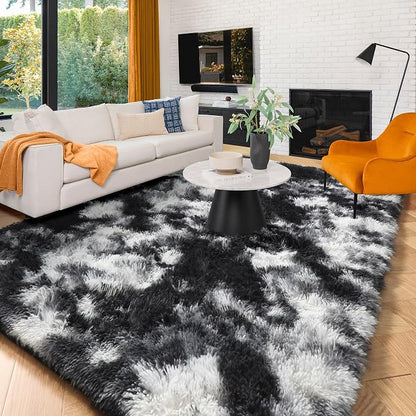 Amdrebio Black White Grey Large Fur Rug 8x10 - Image 4