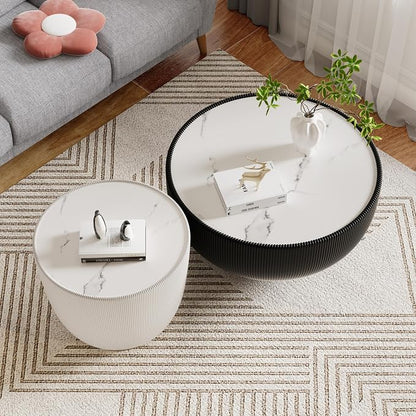 SSLine Bowl-Shape Coffee Table Set of 2 Modern Sintered Stone Top Nesting - Image 5