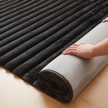 Black Rabbit Striped Plush Rug 3'x5', Fluffy Faux Fur Shaggy Area Rug - Image 5