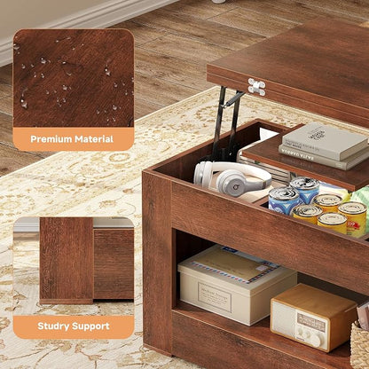 UNIQUITE 40" Lift Top Coffee Table, 4 in 1 Multi-Function Lift Coffee Tables - Image 9