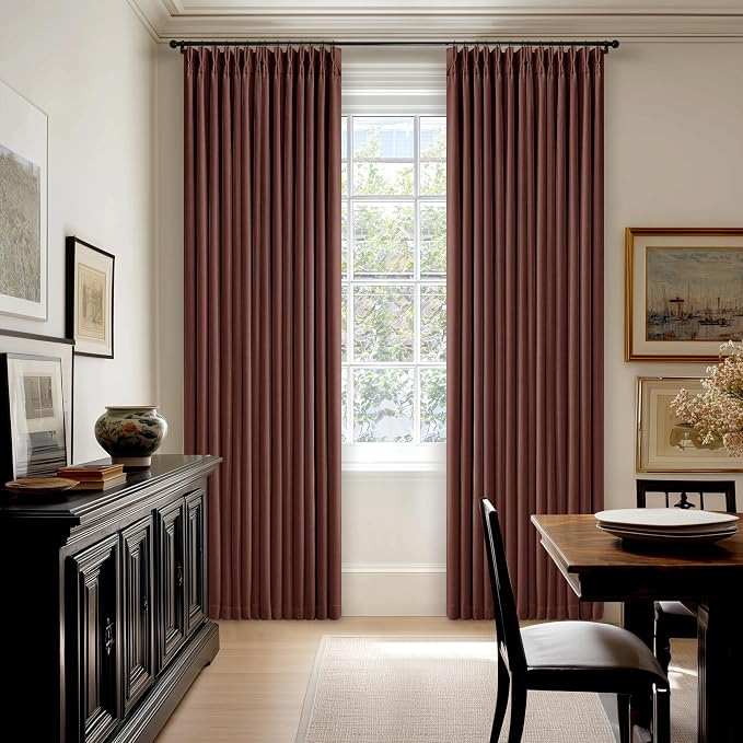 Chestnut Brown Pinch Pleated Blackout Linen 84 Inch Curtains - Image 9