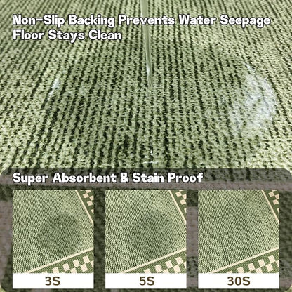 Faux Linen Washable Runner Rug Absorbent Surface 2x6 Moss Green | Non-Slip TPR - Image 3