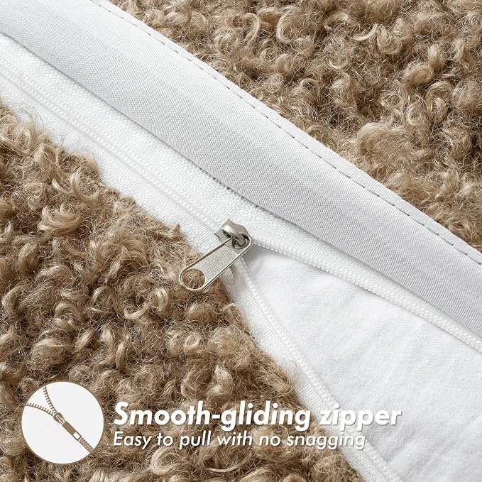 Faux Fur Throw Pillow Covers 18x18 Inch Set of 2 Boucle Neutral Decorative - Image 6
