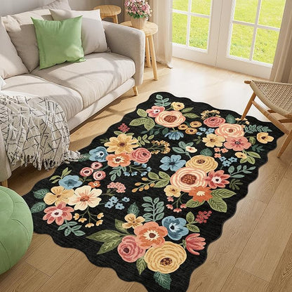 DUKINO 4x6 Area Rug, Non Slip Floral Washable Rug - Image 5
