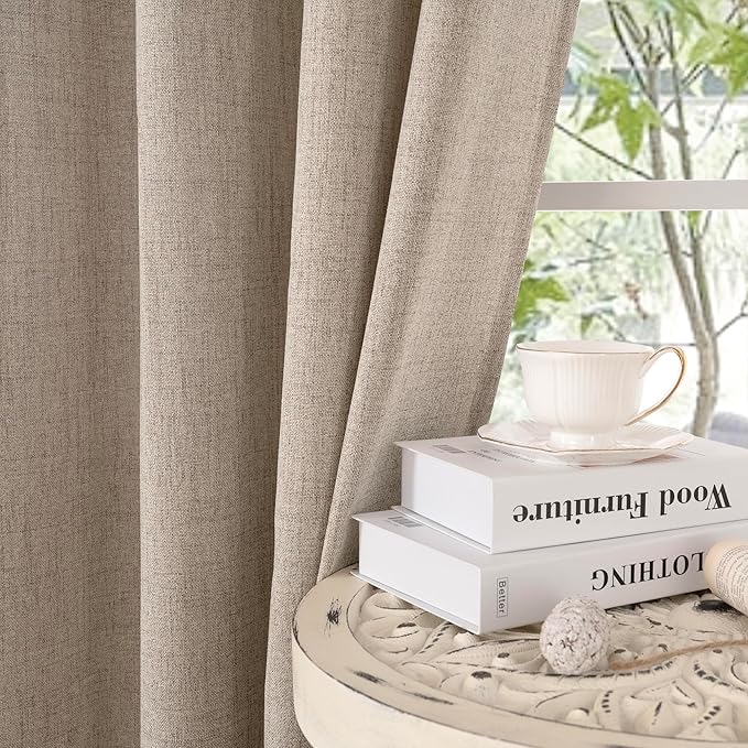 Oatmeal Linen Curtains 72 Inches Long 2 Panels Set - Image 8