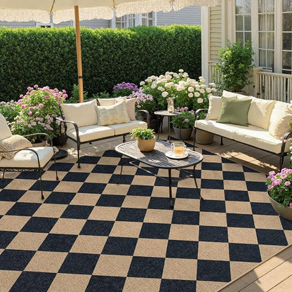 Lahome Checkered Easy Jute Outdoor Patio Rug, 6x9 Living Room Rugs Washable | - Image 3