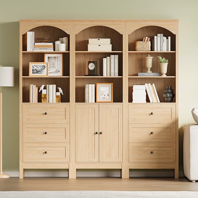 Bookshelf with Drawers, Floor Standing Display Storage Cabinet - Image 4