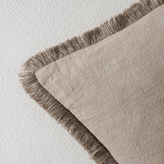 MIULEE Boho Linen Fringe Decorative Fall Throw Pillow Covers Dune 20x20 | Set - Image 3