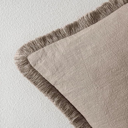 MIULEE Boho Linen Fringe Decorative Fall Throw Pillow Covers Dune 20x20 | Set - Image 3