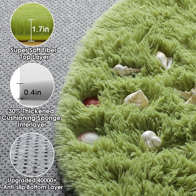 Grass Green Round Rugs 5ft for Bedroom Living Room, Fluffy Circle Area Rug for - Image 2