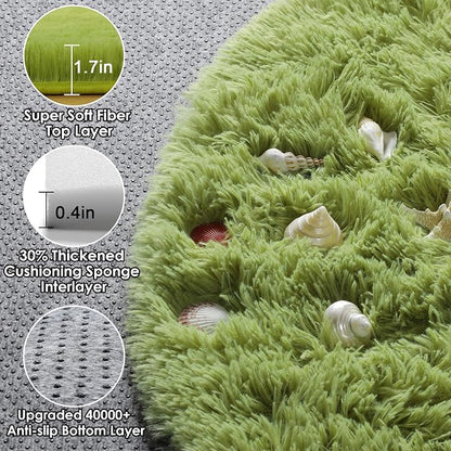 Grass Green Round Rugs 5ft for Bedroom Living Room, Fluffy Circle Area Rug for - Image 2