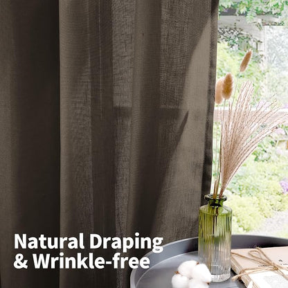 YoungsTex Brown Linen Semi Sheer Curtains 72 Inch Length - Image 6