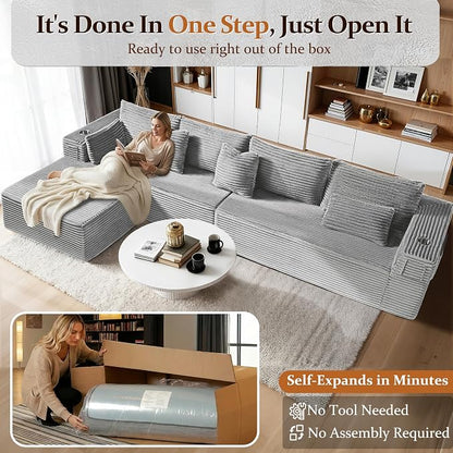 138" Oversized Cloud Sectional Couch, Comfort L Shaped Boneless Couch - Image 3