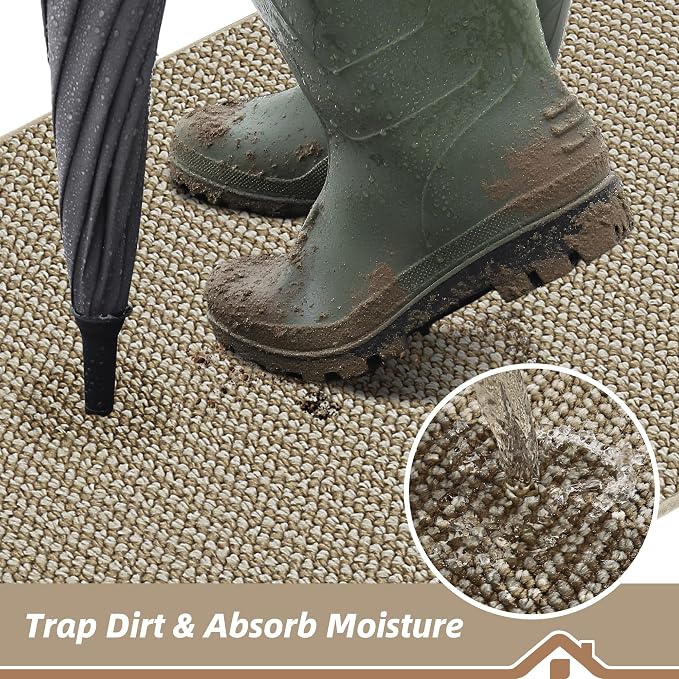 BEQHAUSE Dirt Trapper Door Mat 24" x 36" Half Circle Non Slip, Light Beige | - Image 3