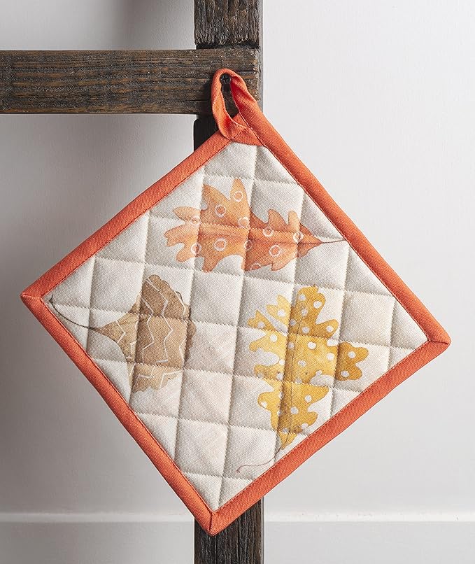 Maison d' Hermine Pot Holders 100% Cotton Heat Resistant Potholders 8" x 8" Hot Pads with Loop BBQ, Cooking, Baking, Grilling, Kitchen, Handling Hot Pans (Pack of 1, Colors of Autumn)