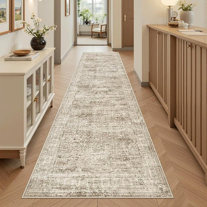 Soalmost Runner Rug 2x8 Washable Non-Slip Hallway Kitchen Runners Brown | Stain - Image 2