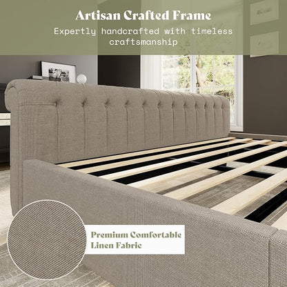 AMERLIFE King Size Platform Bed Frame, Linen Upholstered Sleigh Bed - Image 6