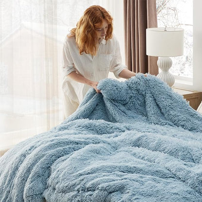 Bedsure GentleSoft Fluffy Light Blue Blankets Queen Size - Image 5